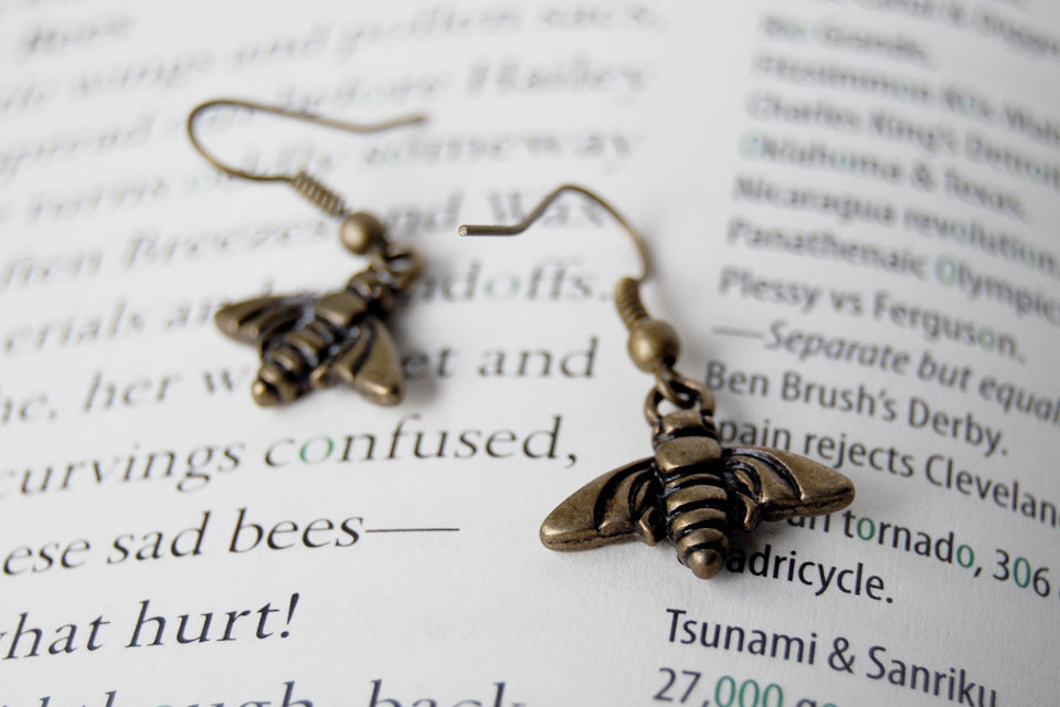 Brass Bee Earrings | Bee Charm Jewelry | Woodland Earrings - Enchanted Leaves - Nature Jewelry - Unique Handmade Gifts