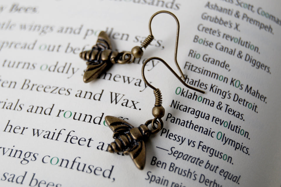 Brass Bee Earrings | Bee Charm Jewelry | Woodland Earrings - Enchanted Leaves - Nature Jewelry - Unique Handmade Gifts