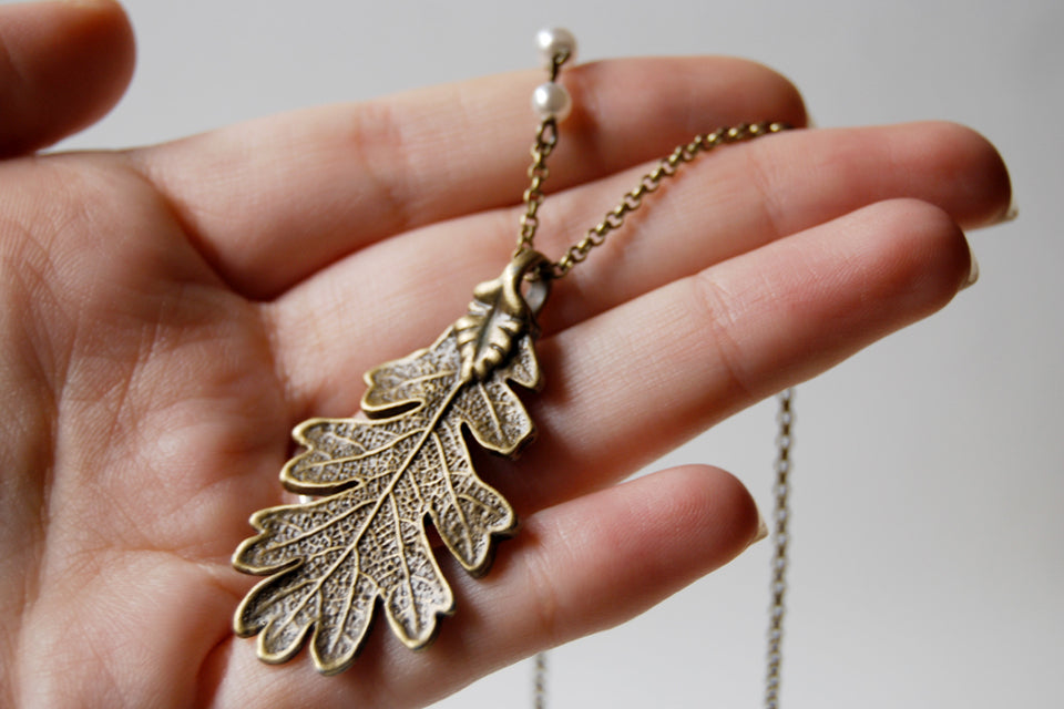 Brass Oak Leaf Necklace | Nature Jewelry | Woodland Leaf Necklace - Enchanted Leaves - Nature Jewelry - Unique Handmade Gifts