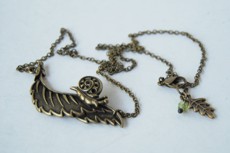 Brass Snail Necklace | Forest Snail Jewelry | Woodland Snail Pendant - Enchanted Leaves - Nature Jewelry - Unique Handmade Gifts