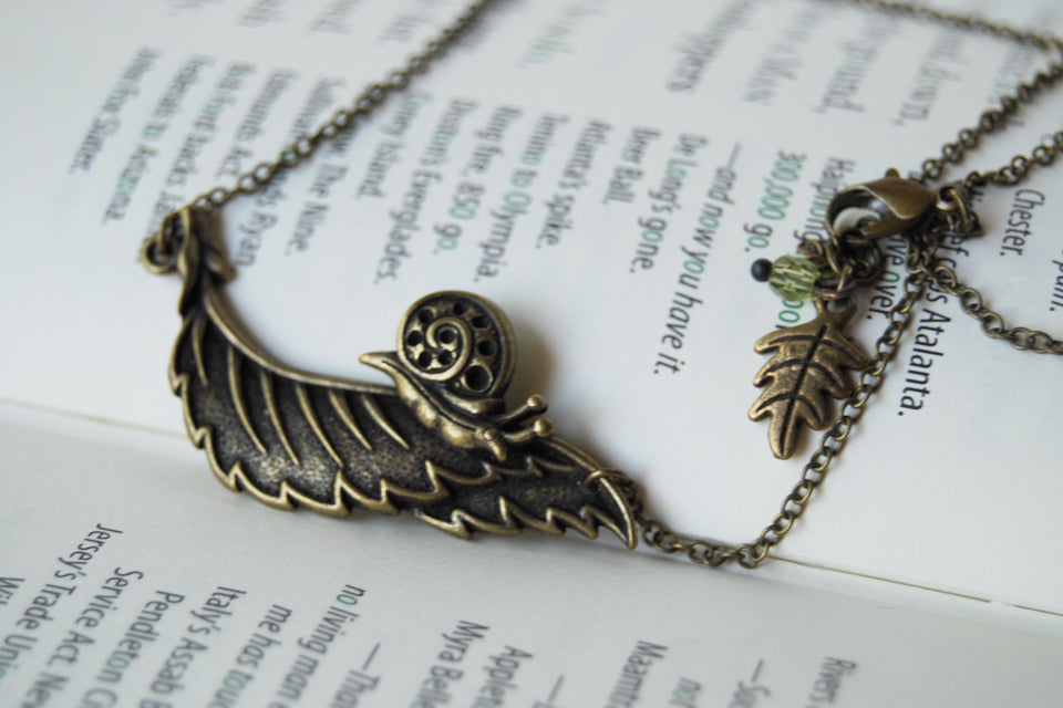 Brass Snail Necklace | Forest Snail Jewelry | Woodland Snail Pendant - Enchanted Leaves - Nature Jewelry - Unique Handmade Gifts