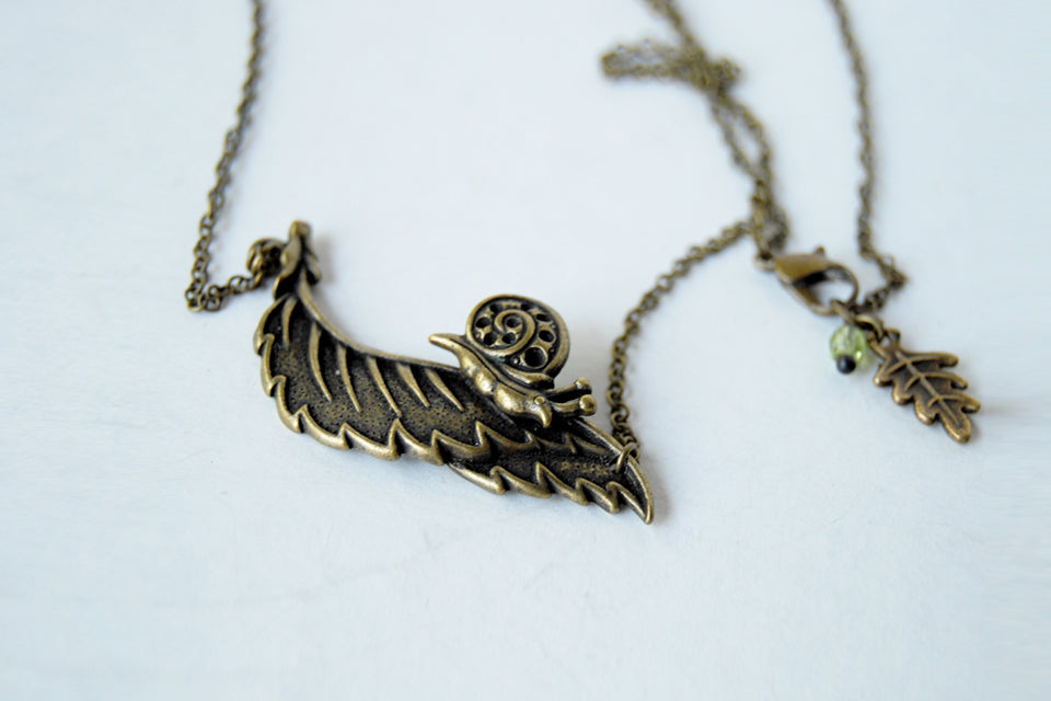 Brass Snail Necklace | Forest Snail Jewelry | Woodland Snail Pendant - Enchanted Leaves - Nature Jewelry - Unique Handmade Gifts