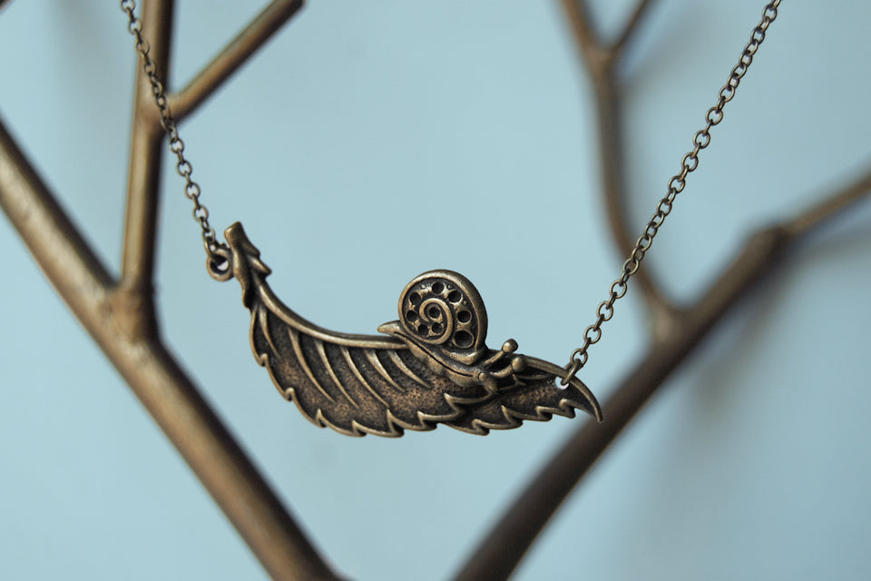 Brass Snail Necklace | Forest Snail Jewelry | Woodland Snail Pendant - Enchanted Leaves - Nature Jewelry - Unique Handmade Gifts