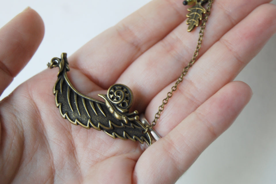 Brass Snail Necklace | Forest Snail Jewelry | Woodland Snail Pendant - Enchanted Leaves - Nature Jewelry - Unique Handmade Gifts