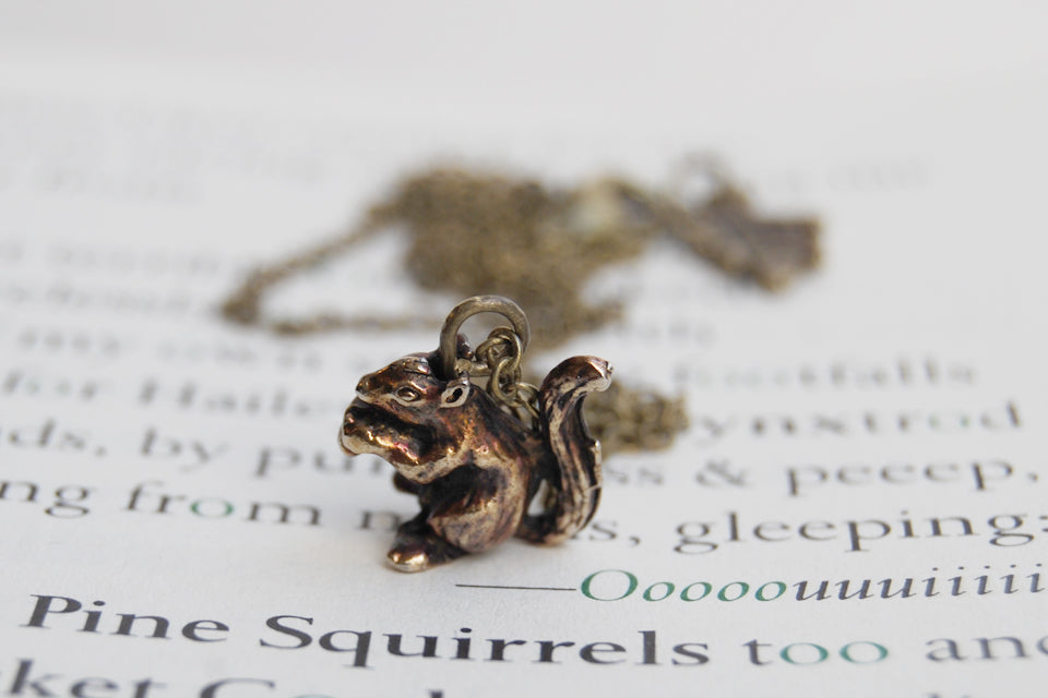 Brass Squirrel Necklace | Squirrel Charm | Woodland Necklace | Fall Squirrel - Enchanted Leaves - Nature Jewelry - Unique Handmade Gifts