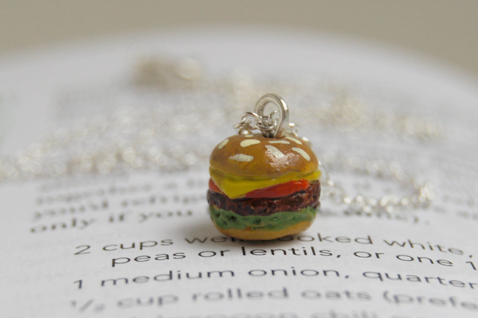 Itty Bitty Burger Necklace | Hamburger Charm Necklace | Cute Food Jewelry - Enchanted Leaves - Nature Jewelry - Unique Handmade Gifts