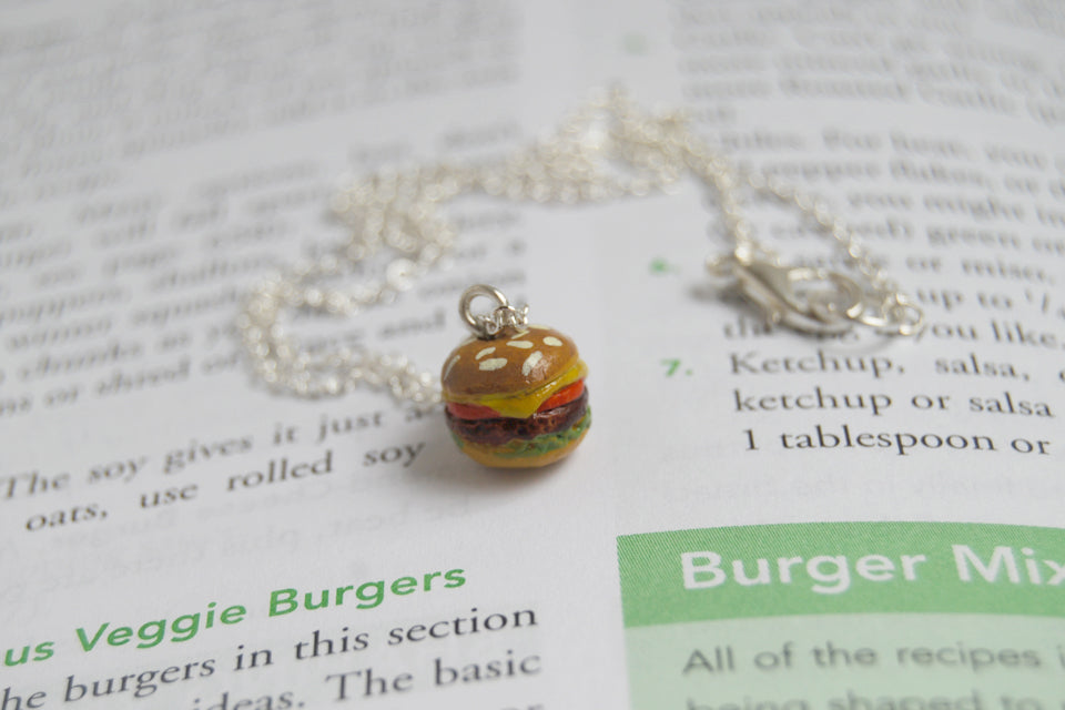 Itty Bitty Burger Necklace | Hamburger Charm Necklace | Cute Food Jewelry - Enchanted Leaves - Nature Jewelry - Unique Handmade Gifts