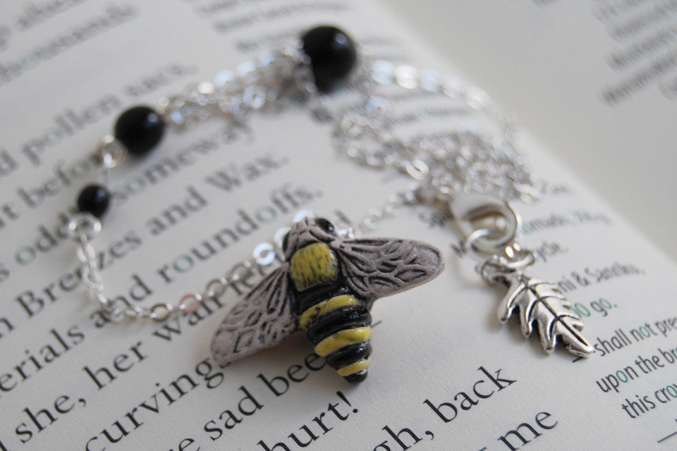 Large Bumble Bee Necklace | Handmade Ceramic Bee Pendant | Cute Bee Necklace - Enchanted Leaves - Nature Jewelry - Unique Handmade Gifts