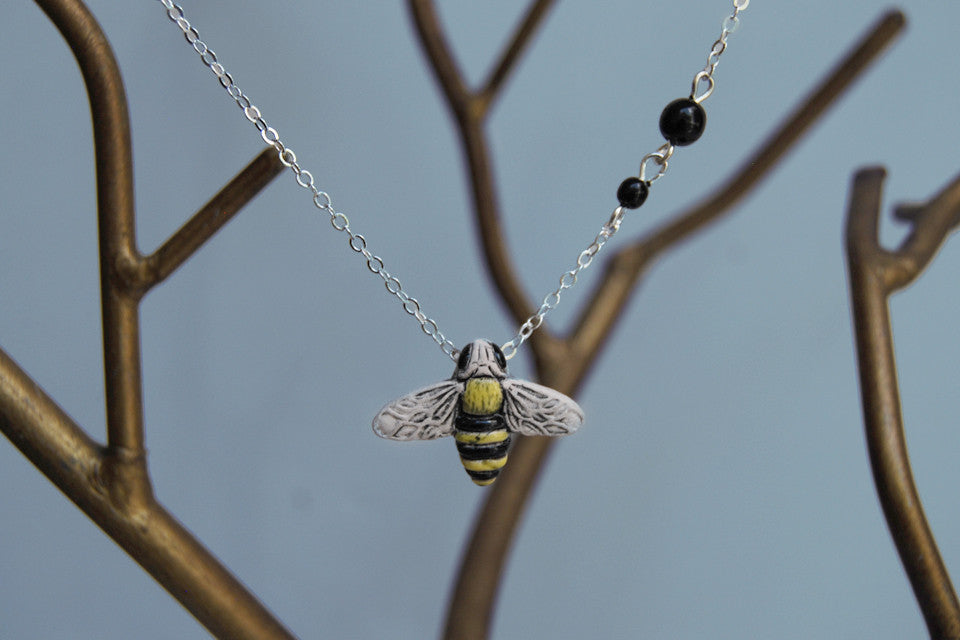 Large Bumble Bee Necklace | Handmade Ceramic Bee Pendant | Cute Bee Necklace - Enchanted Leaves - Nature Jewelry - Unique Handmade Gifts