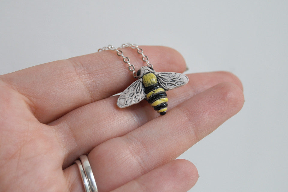 Large Bumble Bee Necklace | Handmade Ceramic Bee Pendant | Cute Bee Necklace - Enchanted Leaves - Nature Jewelry - Unique Handmade Gifts