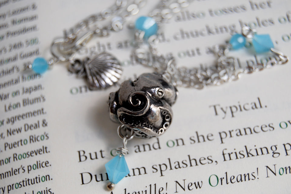 Coiled Octopus Necklace | Octopus Charm Jewelry | Nautical Pendant - Enchanted Leaves - Nature Jewelry - Unique Handmade Gifts