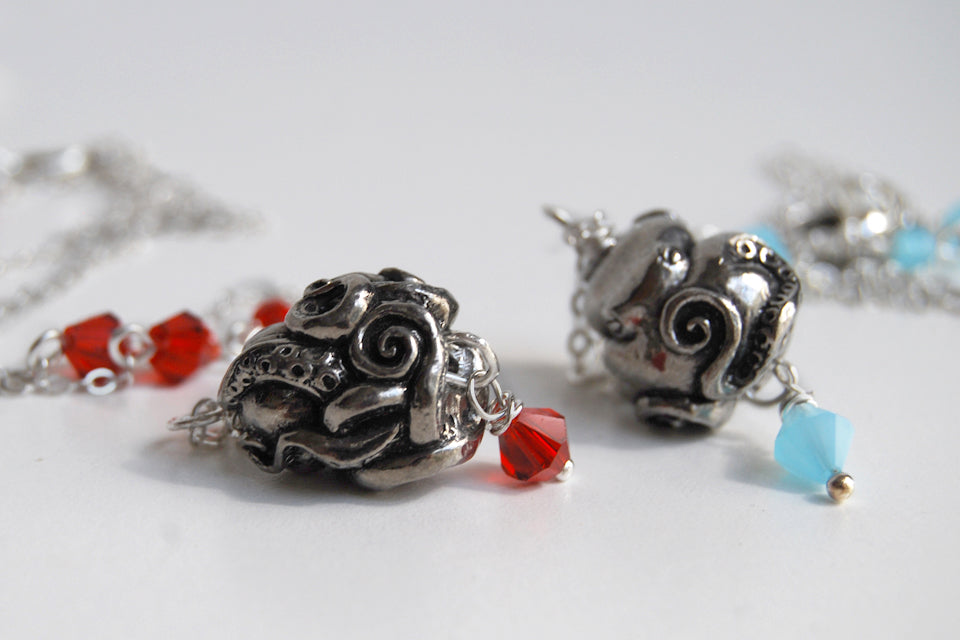 Coiled Octopus Necklace | Octopus Charm Jewelry | Nautical Pendant - Enchanted Leaves - Nature Jewelry - Unique Handmade Gifts