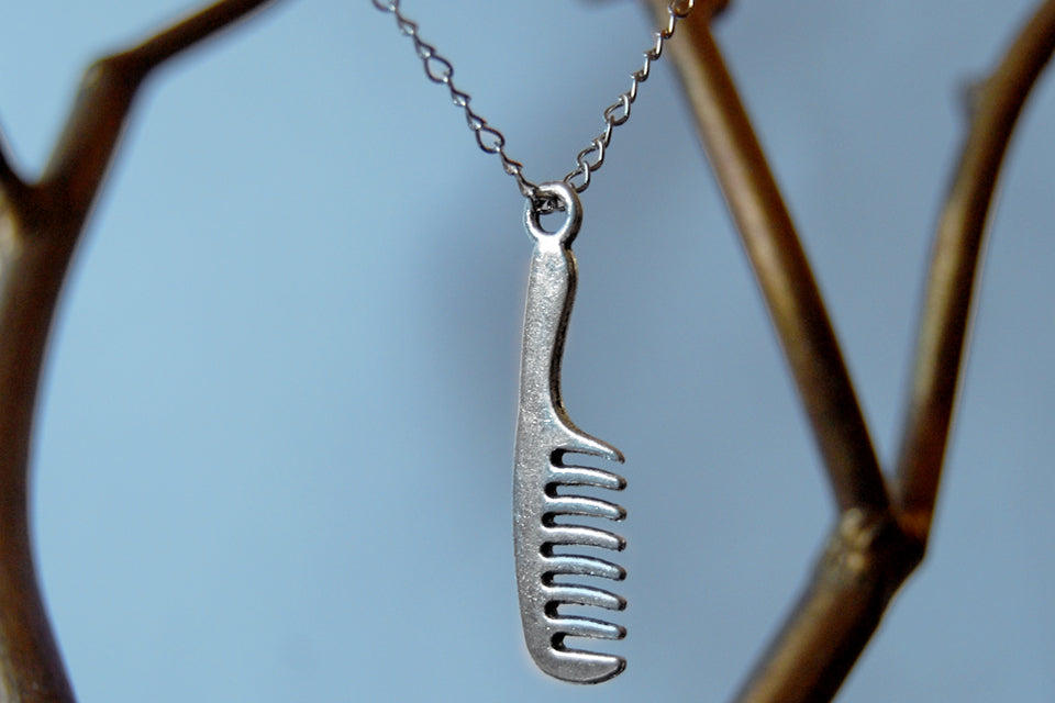Silver Comb Necklace | Comb Charm Necklace | Hair Stylist Jewelry - Enchanted Leaves - Nature Jewelry - Unique Handmade Gifts