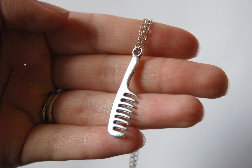Silver Comb Necklace | Comb Charm Necklace | Hair Stylist Jewelry - Enchanted Leaves - Nature Jewelry - Unique Handmade Gifts