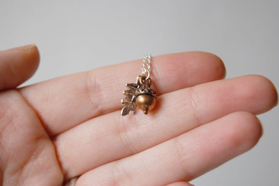 Teeny Tiny Copper Acorn Necklace - Enchanted Leaves - Nature Jewelry - Unique Handmade Gifts