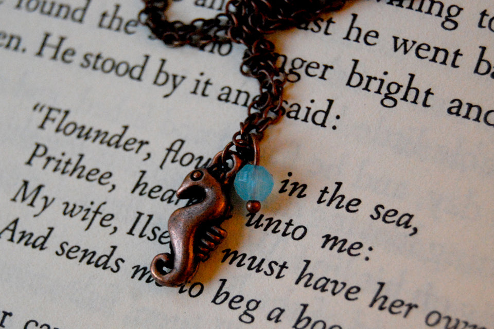 Copper Seahorse Necklace | Cute Sea Horse Charm Jewelry | Ocean Jewelry - Enchanted Leaves - Nature Jewelry - Unique Handmade Gifts