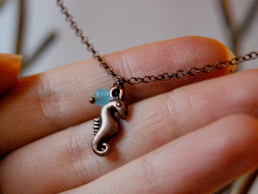 Copper Seahorse Necklace | Cute Sea Horse Charm Jewelry | Ocean Jewelry - Enchanted Leaves - Nature Jewelry - Unique Handmade Gifts