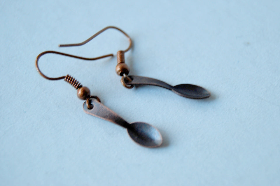 Tiny Copper Utensil Earrings - Enchanted Leaves - Nature Jewelry - Unique Handmade Gifts