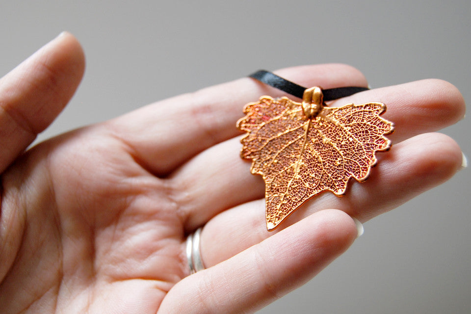 Real Cottonwood Leaf Ornament  | Electroformed Nature | Fall Leaf Ornament | Nature Gift - Enchanted Leaves - Nature Jewelry - Unique Handmade Gifts