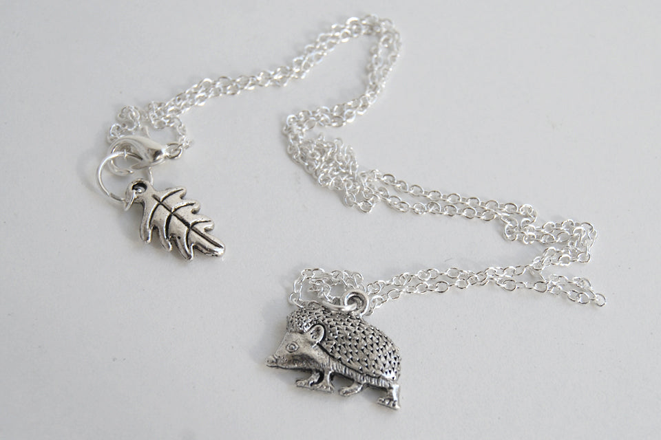 Curious Little Hedgehog Necklace | Silver Hedgehog Charm Necklace | Cute Hedgie Jewelry - Enchanted Leaves - Nature Jewelry - Unique Handmade Gifts