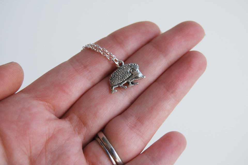 Curious Little Hedgehog Necklace | Silver Hedgehog Charm Necklace | Cute Hedgie Jewelry - Enchanted Leaves - Nature Jewelry - Unique Handmade Gifts
