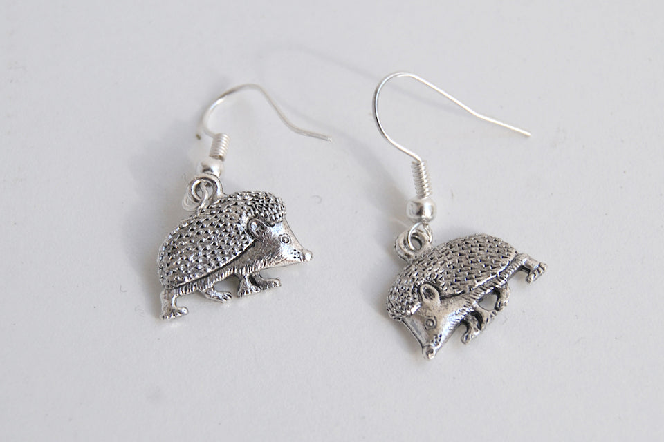 Curious Little Hedgehog Earrings | Cute Silver Hedgehog Charm Earrings | Hedgie Jewelry - Enchanted Leaves - Nature Jewelry - Unique Handmade Gifts