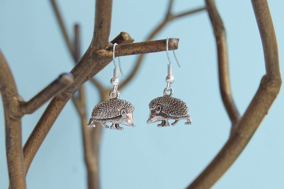 Curious Little Hedgehog Earrings | Cute Silver Hedgehog Charm Earrings | Hedgie Jewelry - Enchanted Leaves - Nature Jewelry - Unique Handmade Gifts