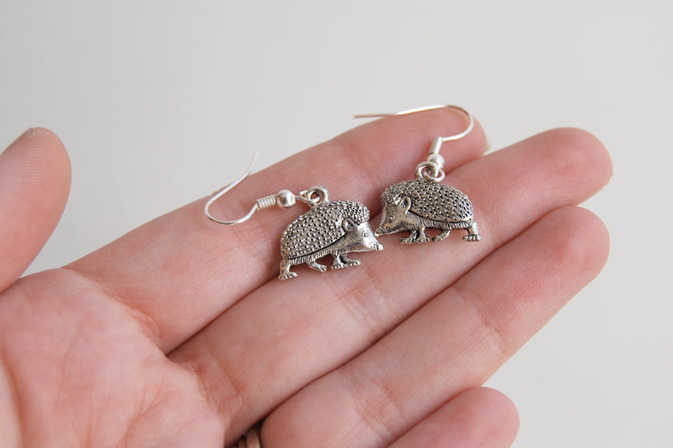 Curious Little Hedgehog Earrings | Cute Silver Hedgehog Charm Earrings | Hedgie Jewelry - Enchanted Leaves - Nature Jewelry - Unique Handmade Gifts