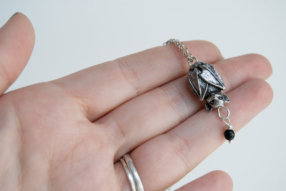 Adorable Bat Necklace | Silver Bat Necklace | Cute Bat Charm - Enchanted Leaves - Nature Jewelry - Unique Handmade Gifts