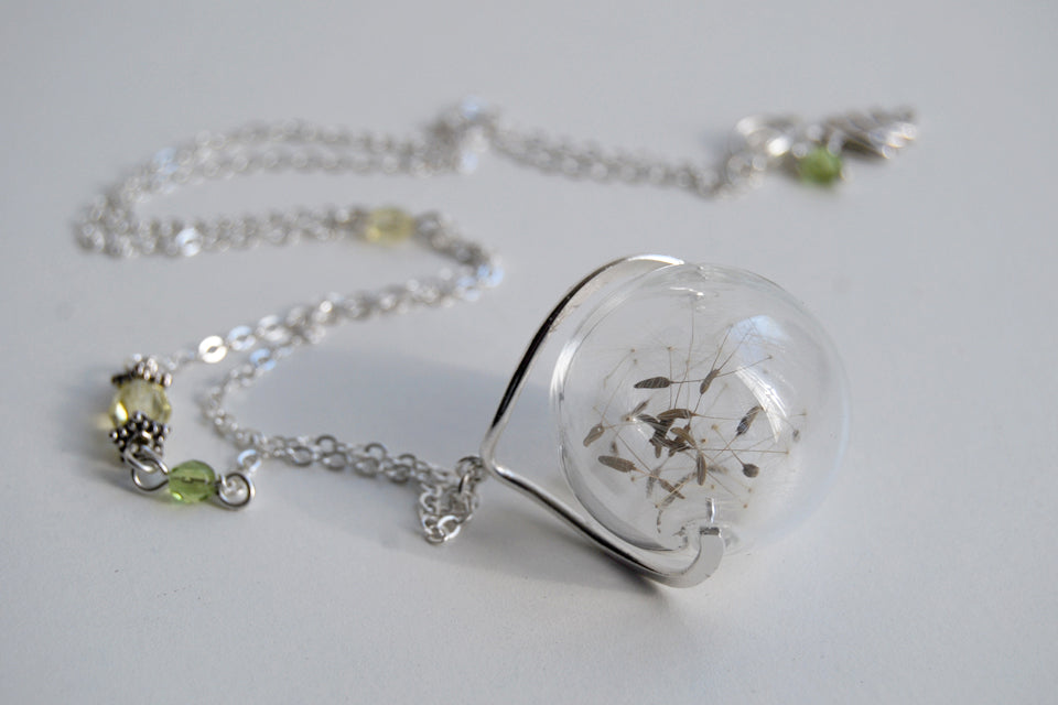 Dandelion Wish Orb Necklace | Large Glass Dandelion Necklace | Real Dandelion Wishes Pendant | Whimsical Gift - Enchanted Leaves - Nature Jewelry - Unique Handmade Gifts