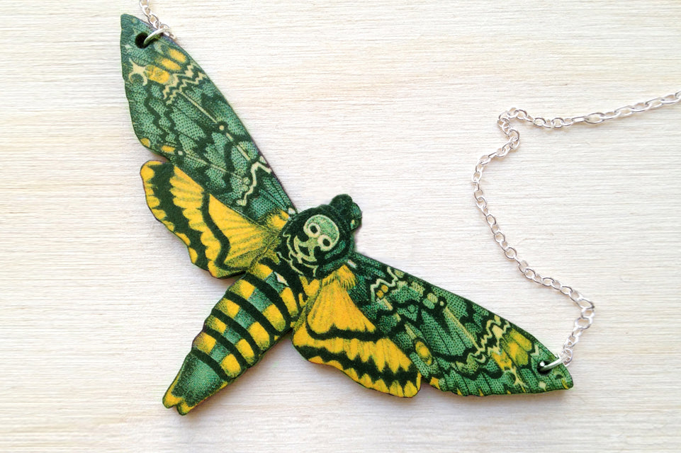 Death's Head Moth Necklace | Moth Jewelry | Insect Jewelry | Moth Art Pendant - Enchanted Leaves - Nature Jewelry - Unique Handmade Gifts