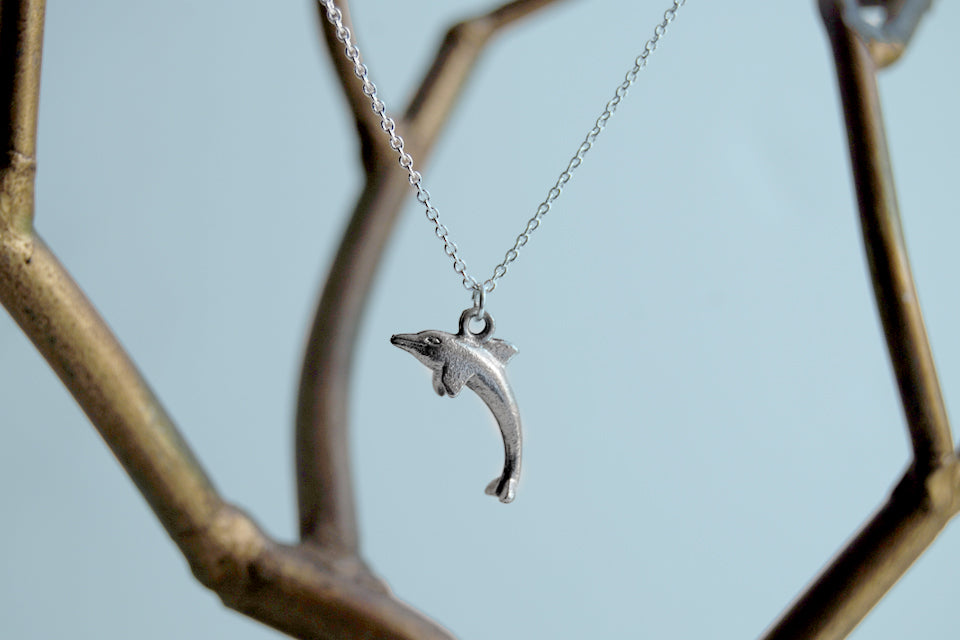Dolphin Necklace | Silver Dolphin Charm Necklace | Cute Dolphin Pendant - Enchanted Leaves - Nature Jewelry - Unique Handmade Gifts