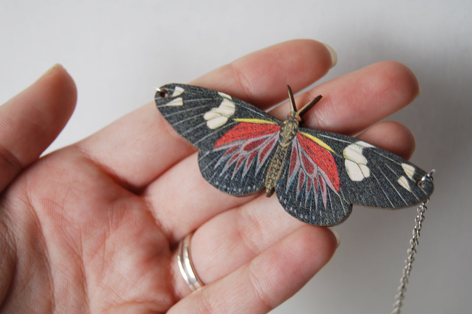 Doris Longwing Butterfly Necklace  | Butterfly Charm Necklace | Woodland Forest Butterfly - Enchanted Leaves - Nature Jewelry - Unique Handmade Gifts