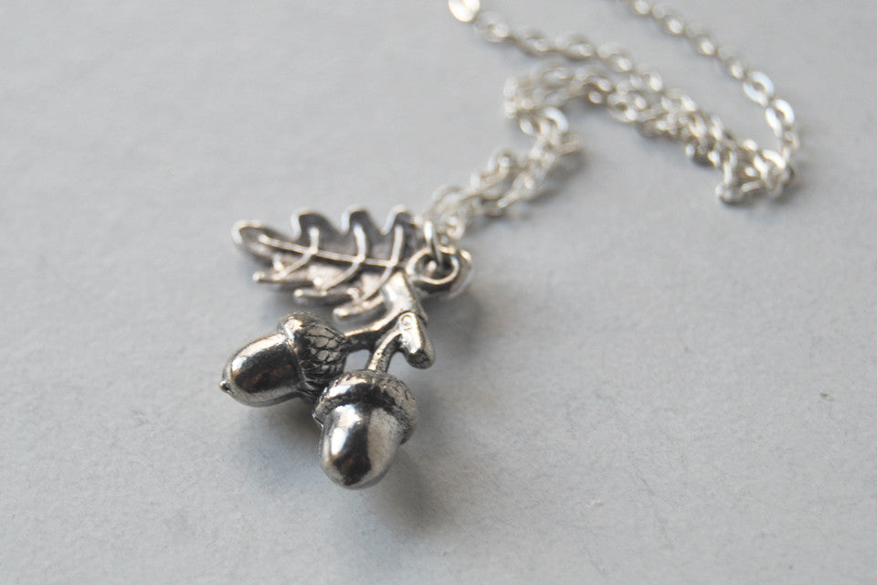 Twin Acorn Necklace - Enchanted Leaves - Nature Jewelry - Unique Handmade Gifts