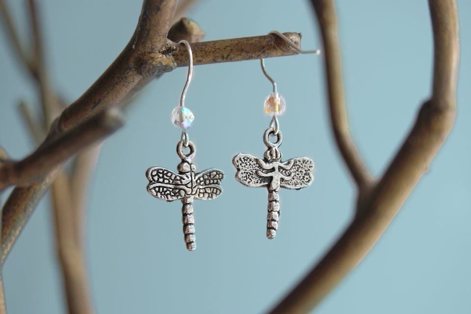 Dragonfly Earrings | Cute Dragonfly Charm Earrings | Forest Jewelry - Enchanted Leaves - Nature Jewelry - Unique Handmade Gifts