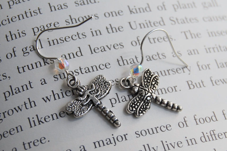 Dragonfly Earrings | Cute Dragonfly Charm Earrings | Forest Jewelry - Enchanted Leaves - Nature Jewelry - Unique Handmade Gifts