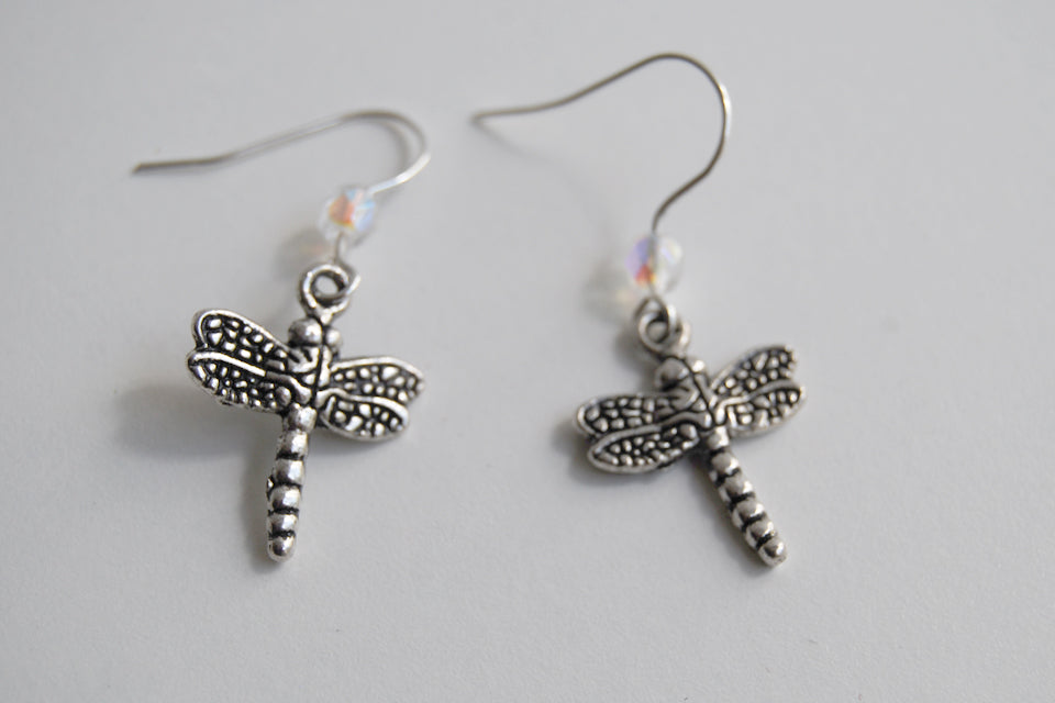 Dragonfly Earrings | Cute Dragonfly Charm Earrings | Forest Jewelry - Enchanted Leaves - Nature Jewelry - Unique Handmade Gifts