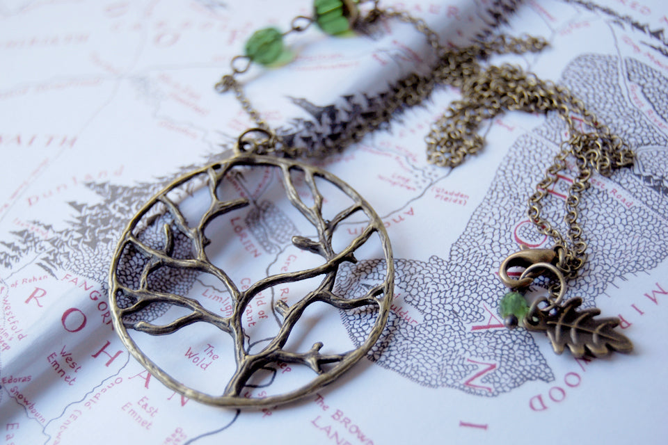 Fangorn Forest | Brass Tree Charm Necklace | Woodland Forest Pendant - Enchanted Leaves - Nature Jewelry - Unique Handmade Gifts