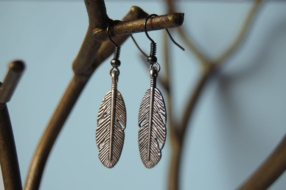 Silver Feather Earrings | Feather Charm Earrings - Enchanted Leaves - Nature Jewelry - Unique Handmade Gifts