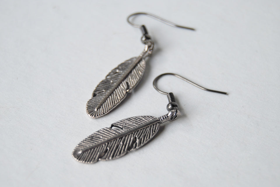 Silver Feather Earrings | Feather Charm Earrings - Enchanted Leaves - Nature Jewelry - Unique Handmade Gifts