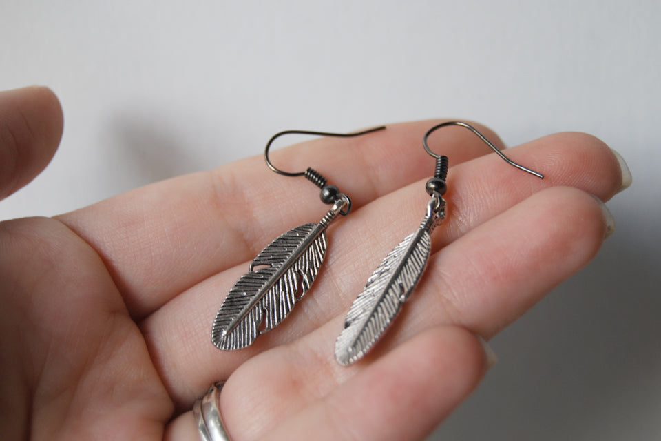 Silver Feather Earrings | Feather Charm Earrings - Enchanted Leaves - Nature Jewelry - Unique Handmade Gifts