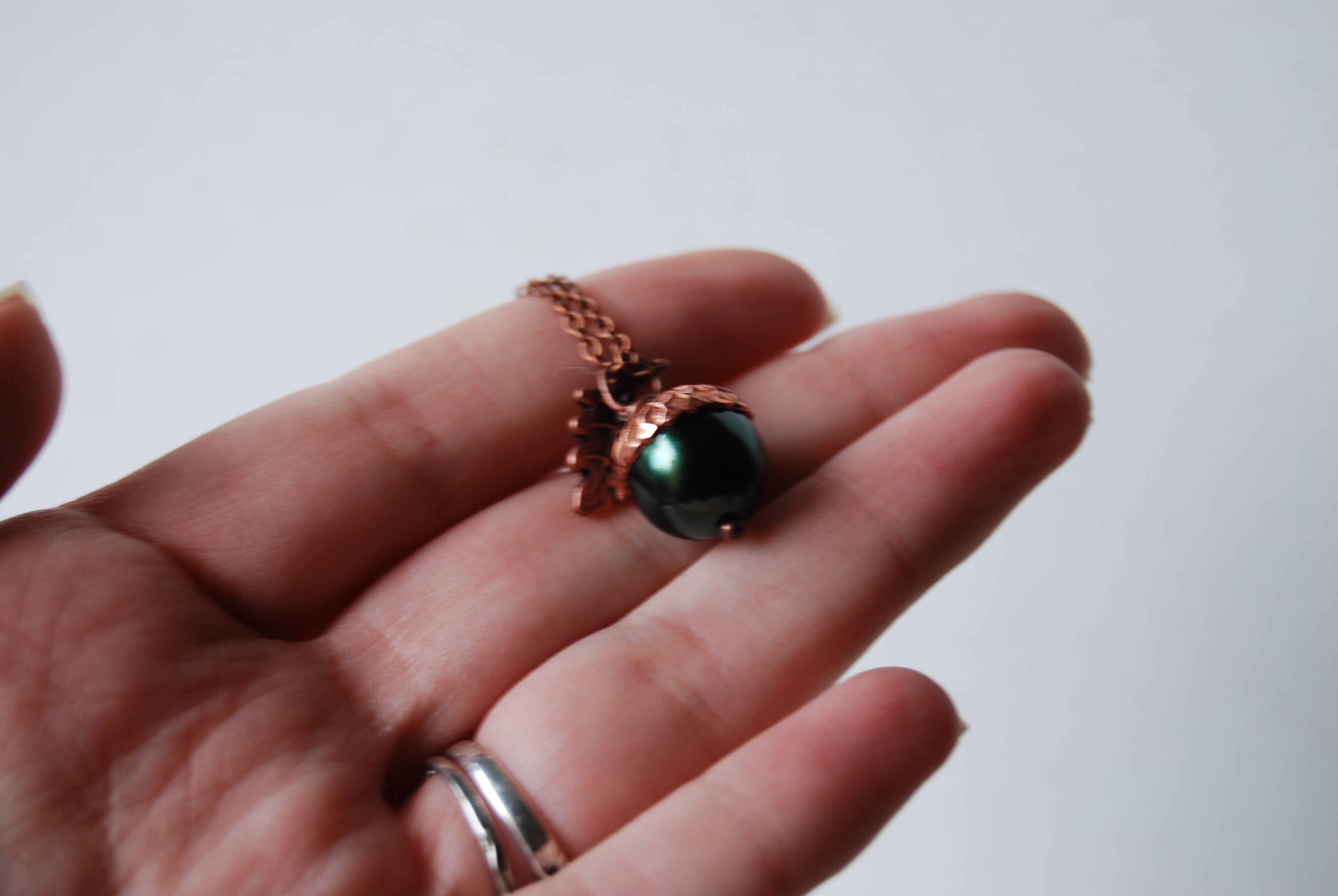 Forest & Copper Acorn Necklace | Nature Jewelry | Woodland Pearl Acorn | Fall Acorn Charm Necklace - Enchanted Leaves - Nature Jewelry - Unique Handmade Gifts