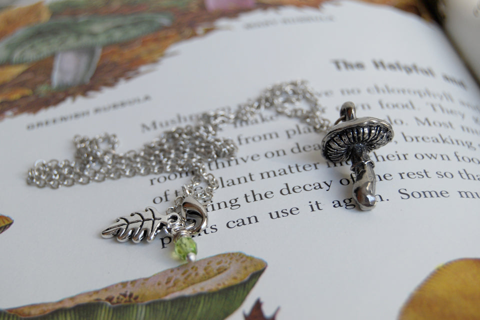 Forest Mushroom Necklace | Silver Mushroom Pendant | Forest Toadstool Necklace - Enchanted Leaves - Nature Jewelry - Unique Handmade Gifts