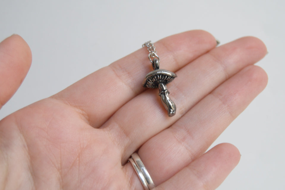 Forest Mushroom Necklace | Silver Mushroom Pendant | Forest Toadstool Necklace - Enchanted Leaves - Nature Jewelry - Unique Handmade Gifts