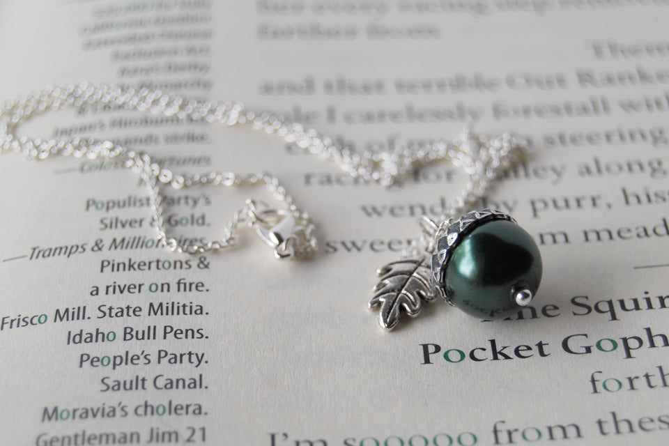 Forest & Silver Acorn Necklace | Nature Jewelry | Woodland Pearl Acorn | Fall Acorn Charm Necklace - Enchanted Leaves - Nature Jewelry - Unique Handmade Gifts