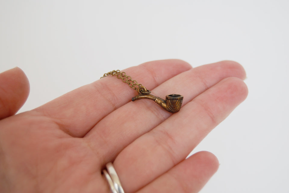Gandalf the Grey | Brass Wizard Pipe Charm Necklace | Lord of the Rings Necklace - Enchanted Leaves - Nature Jewelry - Unique Handmade Gifts