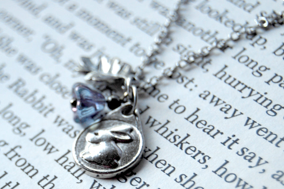Garden Bunny Rabbit Necklace | Little Silver Bunny Charm Necklace | Woodland Jewelry - Enchanted Leaves - Nature Jewelry - Unique Handmade Gifts