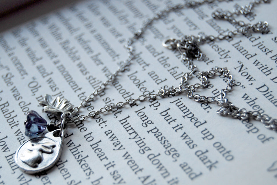 Garden Bunny Rabbit Necklace | Little Silver Bunny Charm Necklace | Woodland Jewelry - Enchanted Leaves - Nature Jewelry - Unique Handmade Gifts