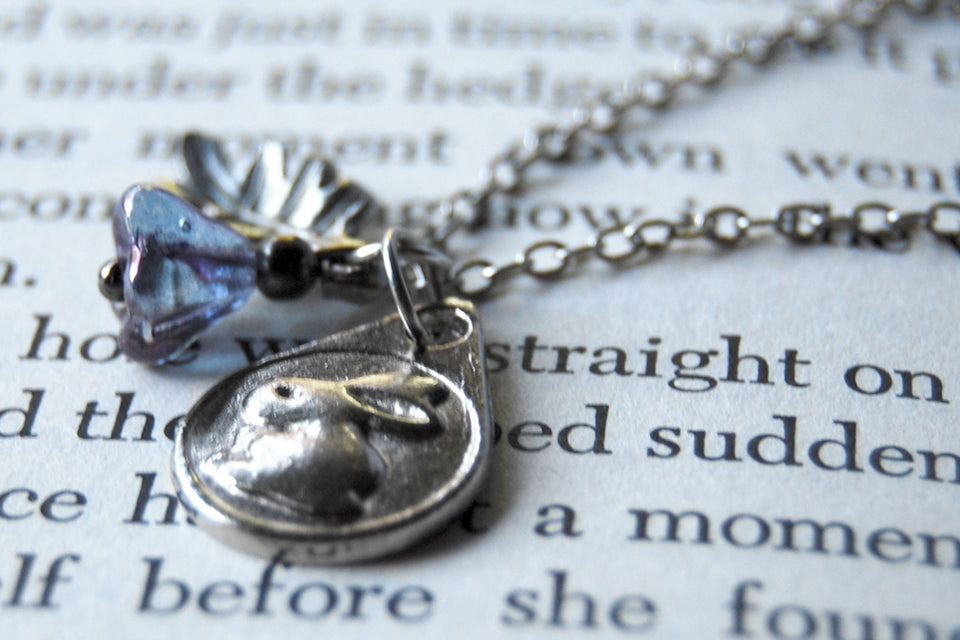Garden Bunny Rabbit Necklace | Little Silver Bunny Charm Necklace | Woodland Jewelry - Enchanted Leaves - Nature Jewelry - Unique Handmade Gifts