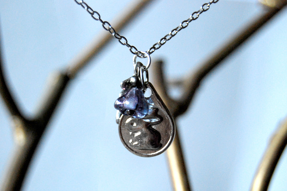 Garden Bunny Rabbit Necklace | Little Silver Bunny Charm Necklace | Woodland Jewelry - Enchanted Leaves - Nature Jewelry - Unique Handmade Gifts